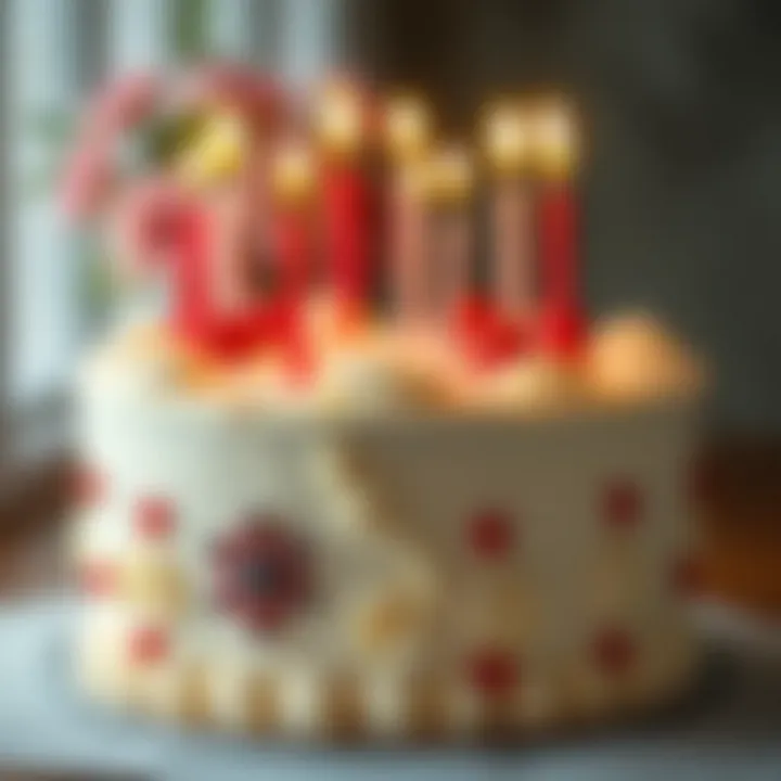A beautifully decorated birthday cake with candles