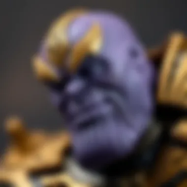 A close-up of intricate details on a Thanos collectible figure.