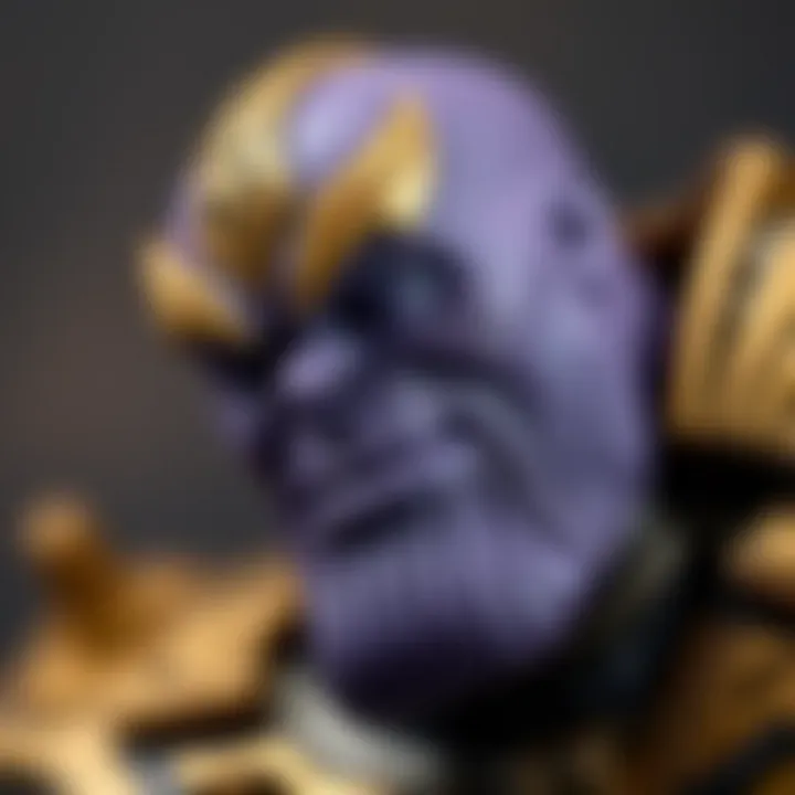 A close-up of intricate details on a Thanos collectible figure.