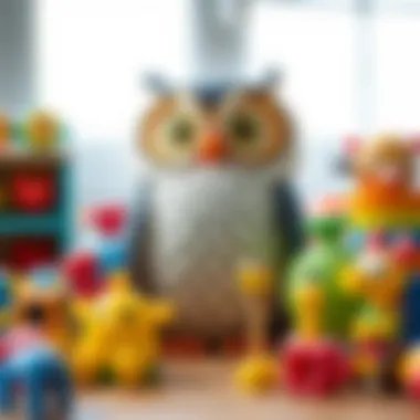 An array of educational toys including the large owl, designed for cognitive growth