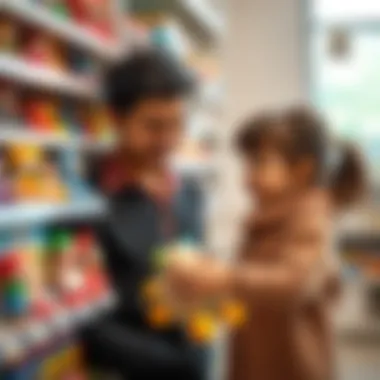 A parent and child selecting safe toys from a shelf