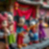 A vibrant depiction of iconic Disney characters in a cultural setting