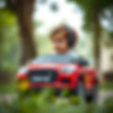 Child Enhancing Imagination with Ride-On Car Child playing with a ride-on car enhancing imagination