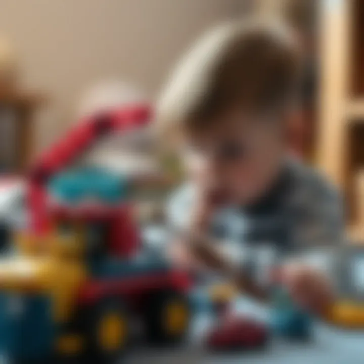 Child engaging with toys while exploring dropping mechanics