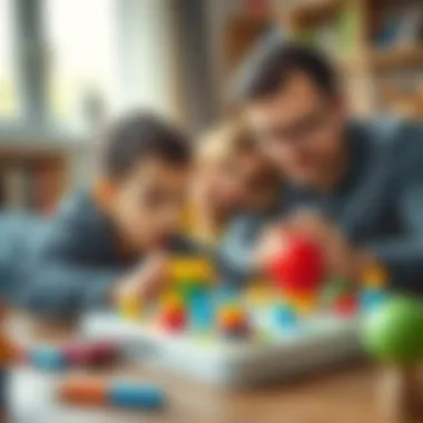 Parents playing an educational game with their child
