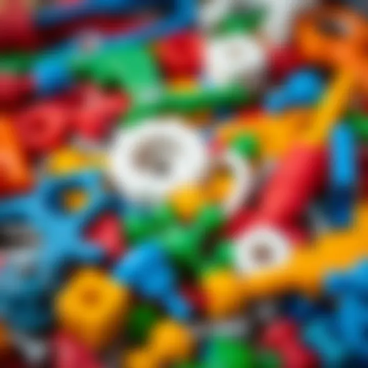 Collection of toy parts and tools for educational play