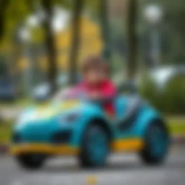 Child in Electric Car A child riding a colorful electric car in a park