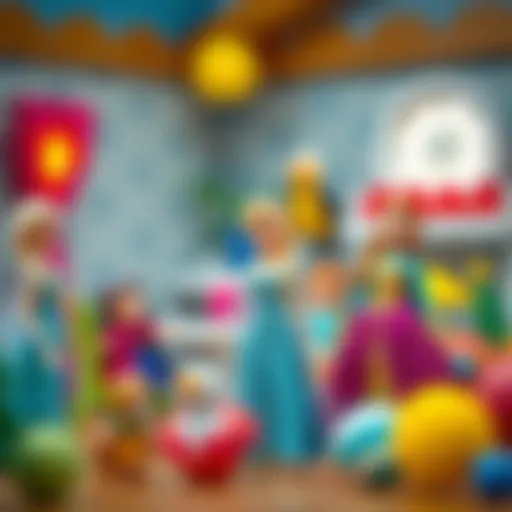 Colorful Elsa dolls in a creative play setting