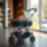 Stylish baby stroller on display