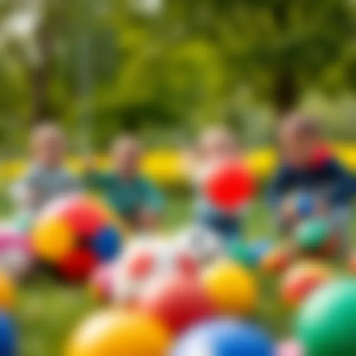 Children playing joyfully with various types of balls in a park.