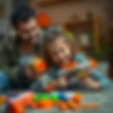 Safe Play with Nerf Toys A parent and child engaging with Nerf toys in a safe environment
