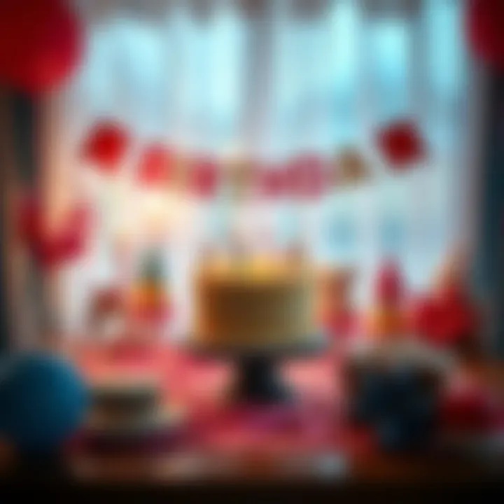 A serene setting featuring a birthday cake and festive decorations.
