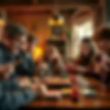 Family gathered around a table playing Harry Potter Uno