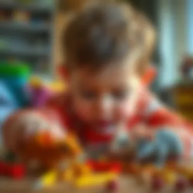 A child learning through play with educational toy mice.