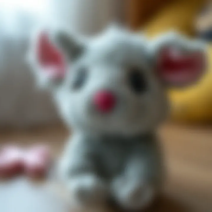 Close-up of a soft, plush toy mouse adhering to safety standards.