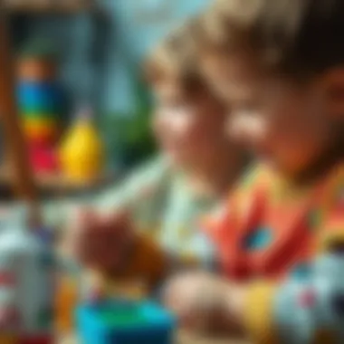 A child painting a colorful figure with enthusiasm