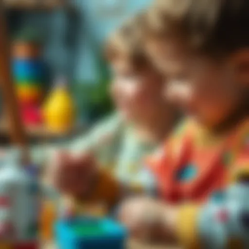 A child painting a colorful figure with enthusiasm