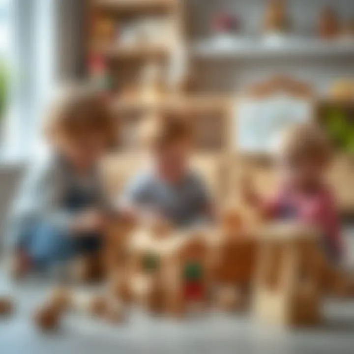 Children playing with wooden toys, highlighting developmental benefits