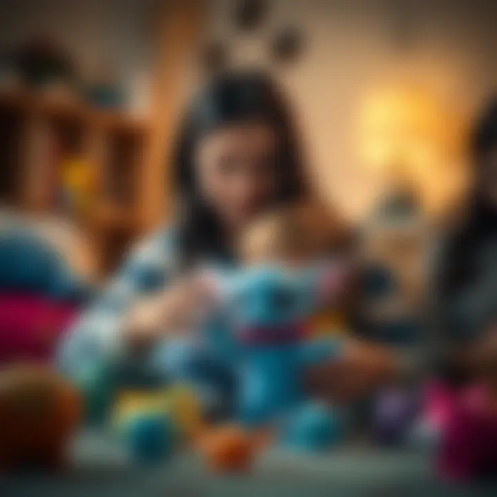 Parent and child bonding while playing with Fingerling toys