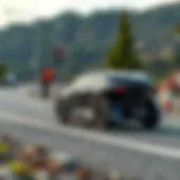 Futuristic electric vehicle on a scenic road