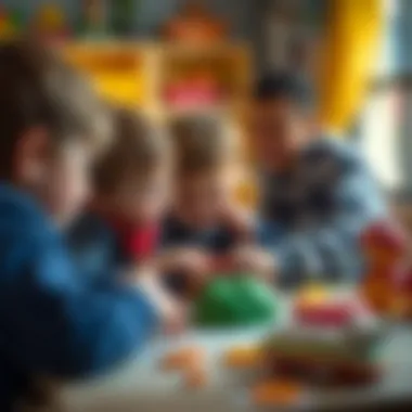 Group of children sharing playdough and ideas