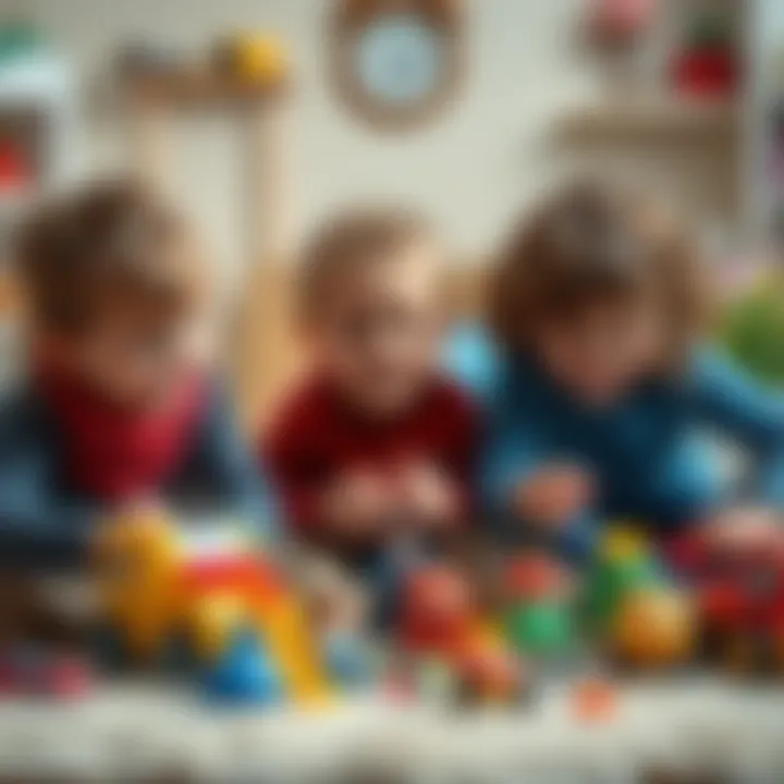 Happy children playing with various toys