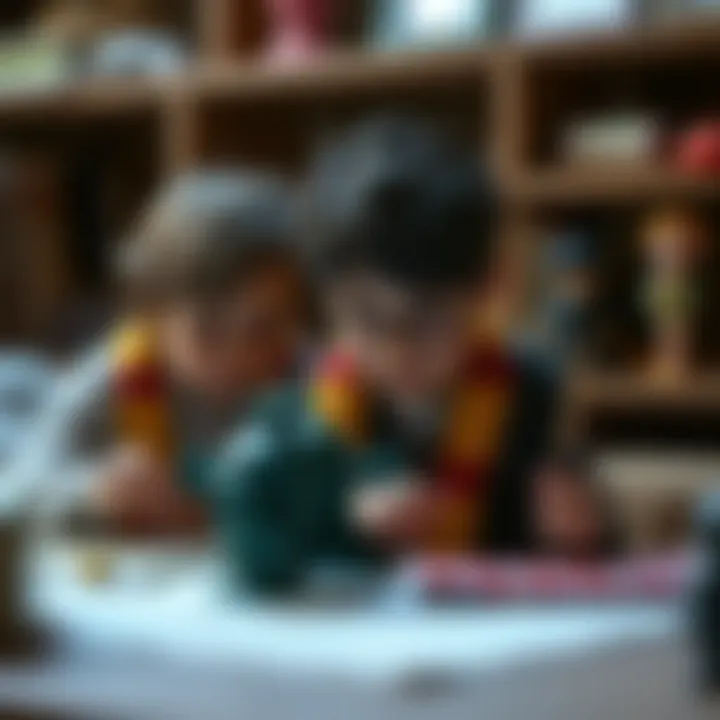 An artistic depiction of children engaging with toys inspired by the Chamber of Secrets, illustrating developmental benefits.
