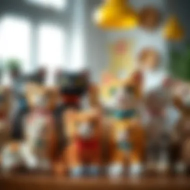 A collection of IKEA plush cats with varied designs and colors