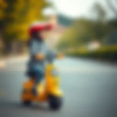A child riding an Inegol scooter with a helmet.