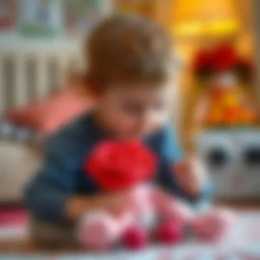 A child engaged with a plush rose baby toy, illustrating interactive play