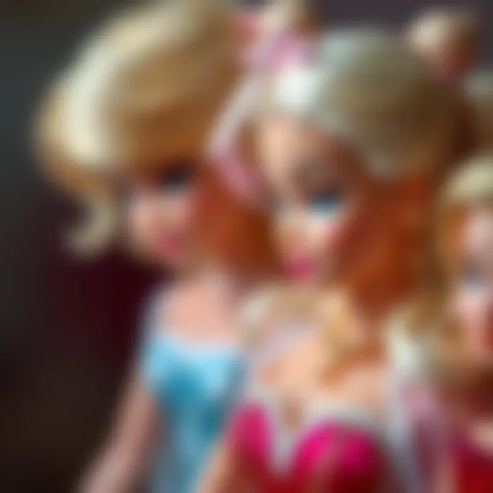 A close-up of the intricate details of Elsa and Barbie dolls.