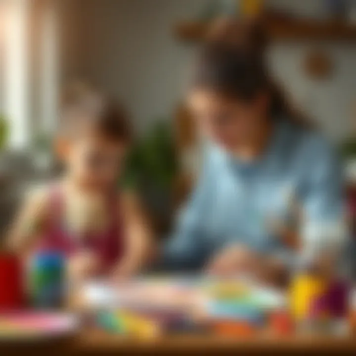 A parent assisting a child with painting