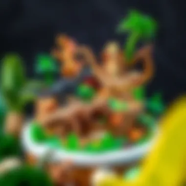 A creative cake showcasing various dinosaurs in a Jurassic landscape.