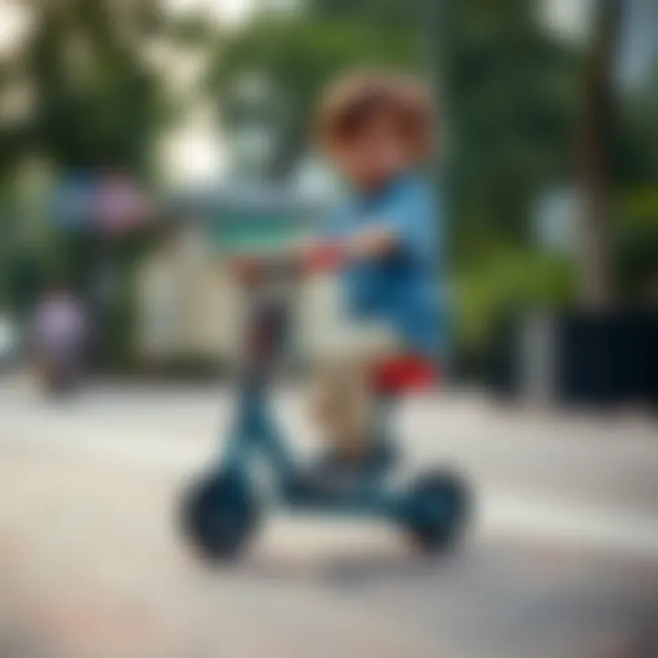 Child Riding a Foldable Scooter A child enjoying a ride on a foldable scooter.