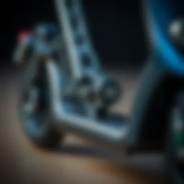 Folding Mechanism of Scooter A close-up of the folding mechanism of a scooter.