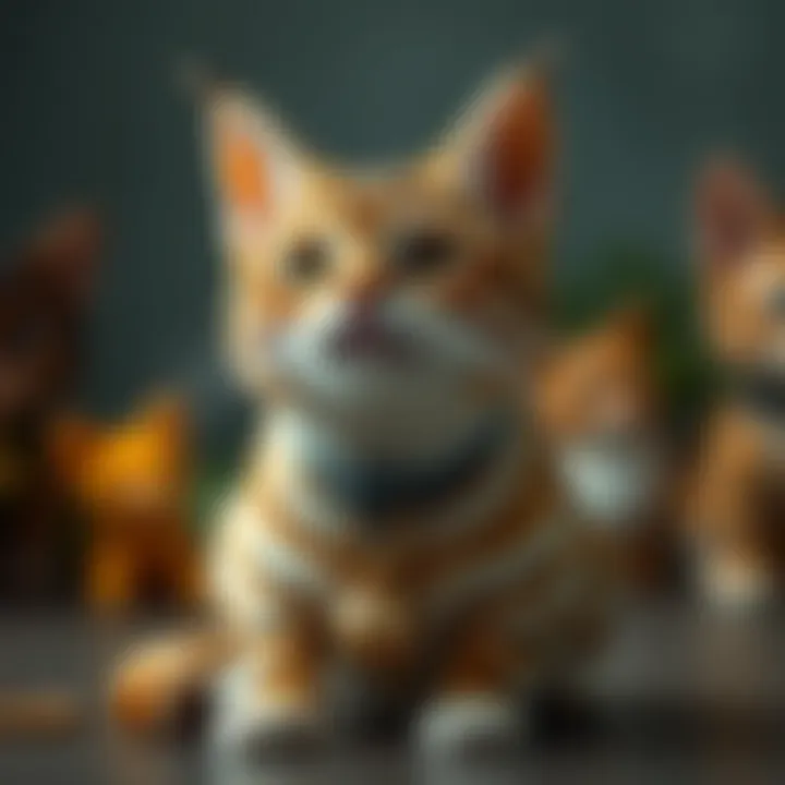 Artistic representation of various cat names with their meanings illustrated