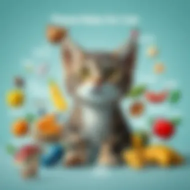 Illustration of a cat surrounded by thematic name ideas like food, nature, and mythology