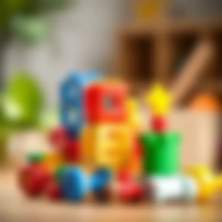 A colorful selection of stacking toys promoting motor skills in children