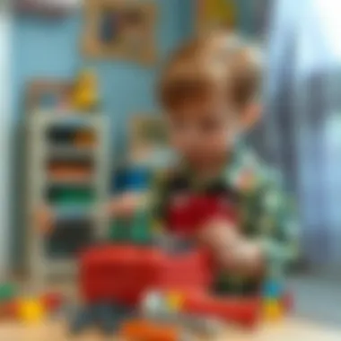 Kids' imaginative play with a toy repair kit