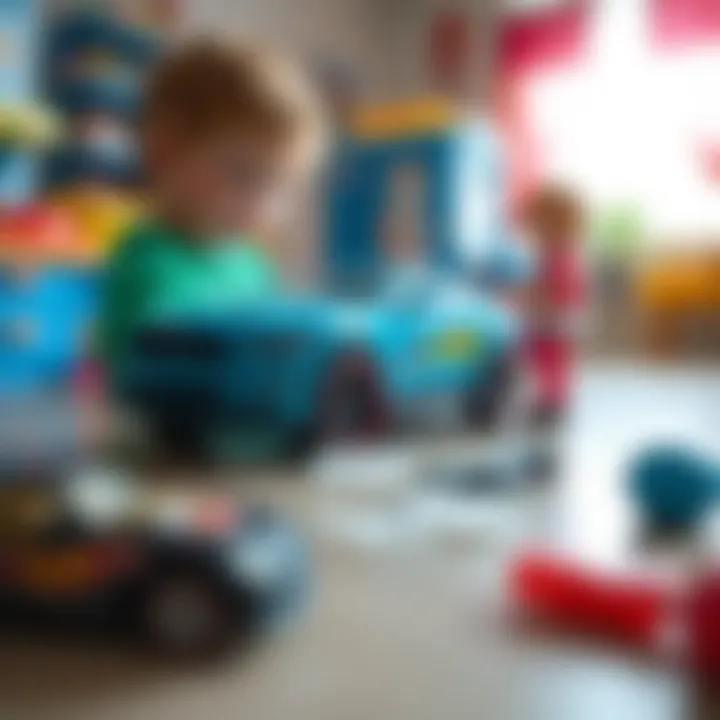 Kids practicing cleaning habits with Hot Wheels set