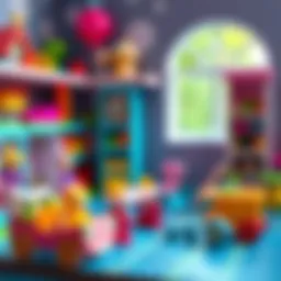 A vibrant play set designed for young girls, showcasing various imaginative toys.