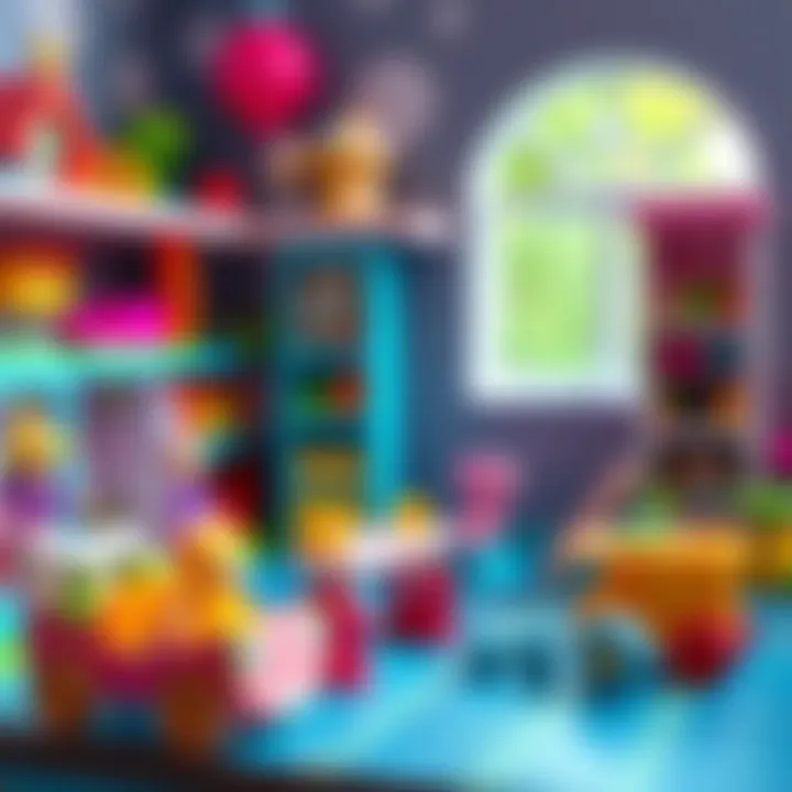 A vibrant play set designed for young girls, showcasing various imaginative toys.