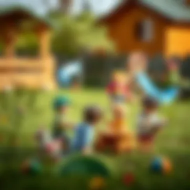 A serene outdoor setting where children are engaged in imaginative role-play.