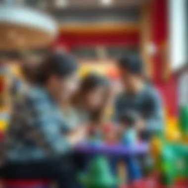 Parents observing and interacting with their children in the play area.