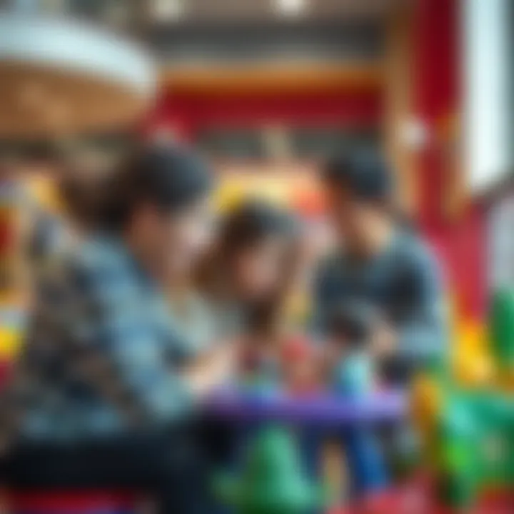 Parents observing and interacting with their children in the play area.
