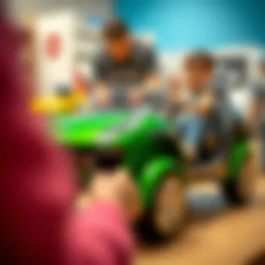 A parent selecting a Kraft electric car for their child