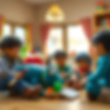 Children interacting with Kral Şakir's characters in a learning environment