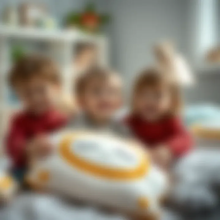Children's Joy with Kral Şakir Pillow Children engaging joyfully with Kral Şakir pillow