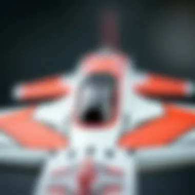 A close-up of a remote control airplane with intricate design details.