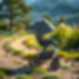 Spacious stroller with large wheels on a walking trail